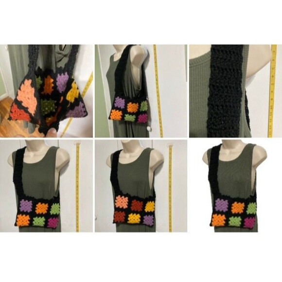 Granny Square Handmade Spring Floral Crochet Small Knit Tote Bag Shoulder Bag - Picture 6 of 7